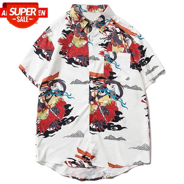 

aelfric eden hip hop samurai panda print shirt japanese hawaii beach shirt 2020 summer japan streetwear short sleeve #ex13, White;black
