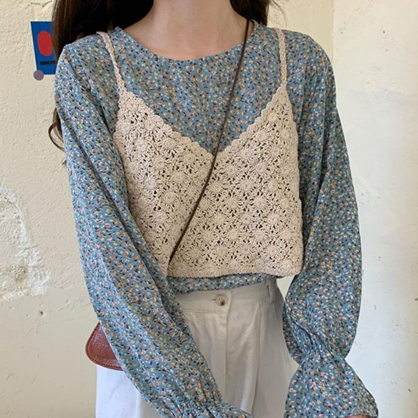 

women's tanks & camis korea style knitting camisole hollow out t shirts women sleeveless sweet slim cross club beach s tees, White