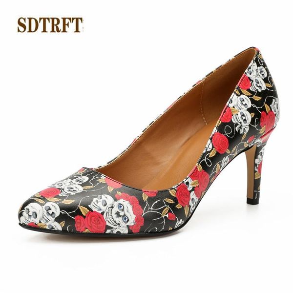 

dress shoes sdtrft leopard print woman 8cm thin heels zapatos mujer crossdresser pointed toe pumps casual stilettos plus:36-47 48, Black