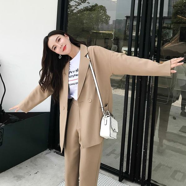 

women's two piece pants real s 2021 autumn small suit female fashion ol two-piece simple jacket, White