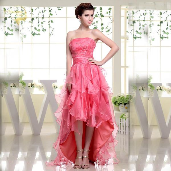 

party dresses coral high low prom crystal short front long back gown evening graduation mariage, White;black