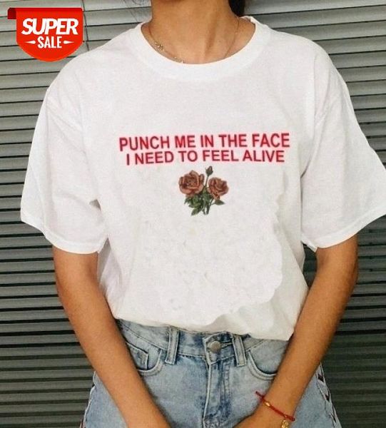 

sunfiz YF Punch Me in the Face I Need to Feel Alive ROSE Flower Women Tshirt Cotton Casual Funny T Shirt For Lady Girl Tee #u19j, White