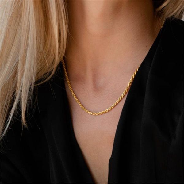 

chains 2021 retro twist rope chain women necklace width 2/3/4 mm stainless steel figaro cuban for men jewelry, Silver