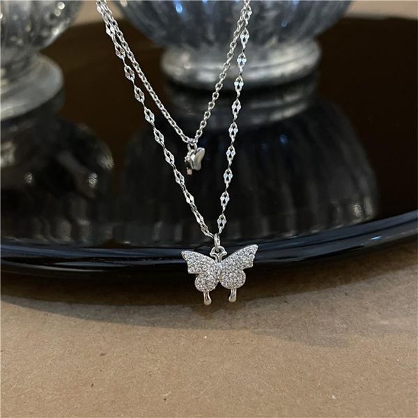 

pendant necklaces y2k metal butterfly necklace for women vintage clavicle chain elegant choker fashion jewelry 90s gifts, Silver