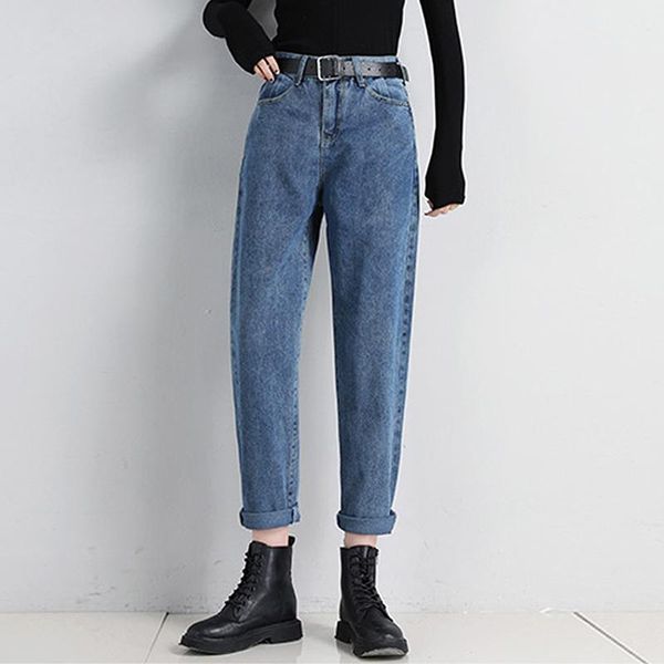 

women's jeans vintage high waist woman casual plus size gray black blue ripped mom ladies denim harem pants femme