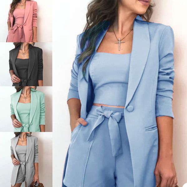 

summer colorful women blazer pants suits slim fit short lady pgraph party prom red carpet outfit coat(jacket+pants), Black;red
