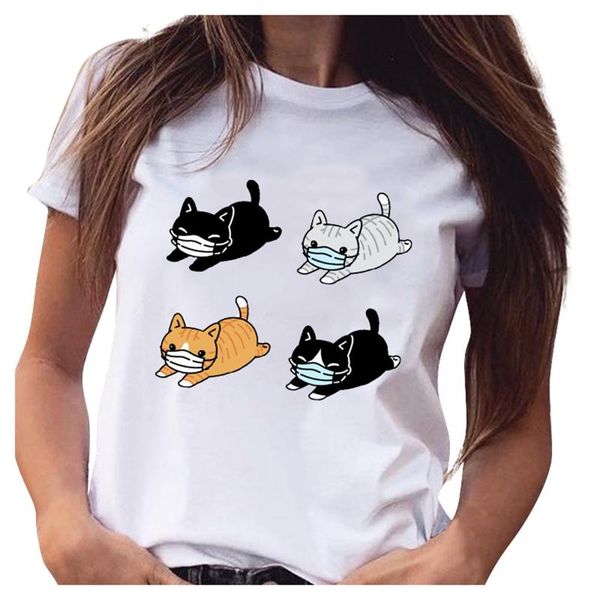 

women's t-shirt women graphic cat lovely animal fashion short sleeve spring summer cartoon print female clothes tees tshirt, White