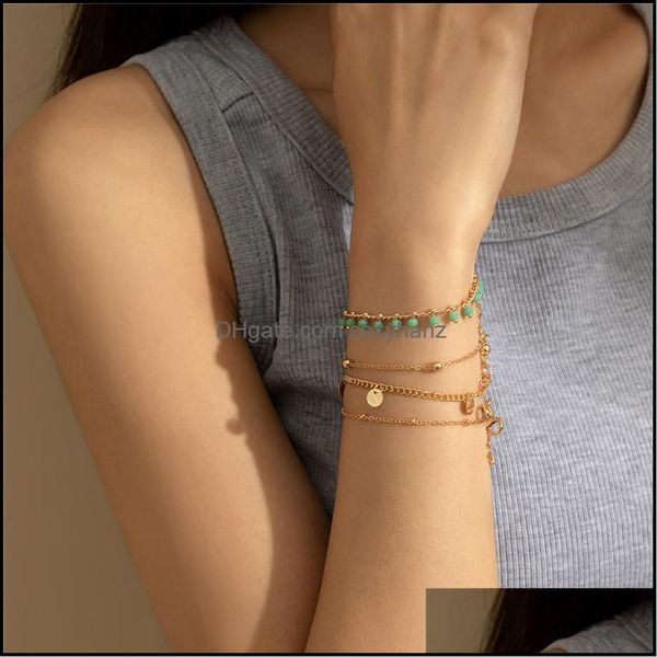 

charm bracelets jewelry ethnic style green row ball european crystal copper round piece thin chain summer beach women party gift hand sets d, Golden;silver