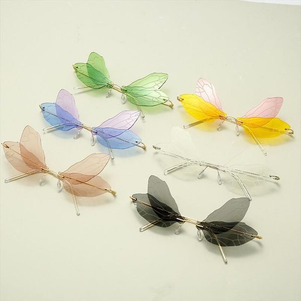 

women fashion rimless sunglasses retro elf fairy dragonfly steampunk girls frameless gradient glasses shades, White;black