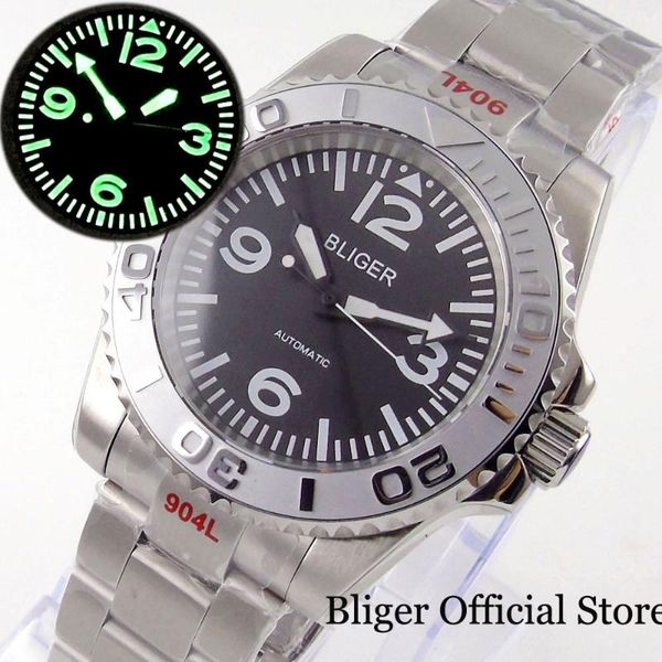 

wristwatches bliger brand dress japan nh35a sub automatic men watch green luminosu hand flat sapphire crystal unidirectioanl bezel ring, Slivery;brown