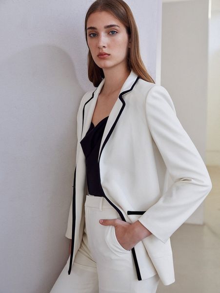 

motf premium contrast binding blazer t6vo#, White;black