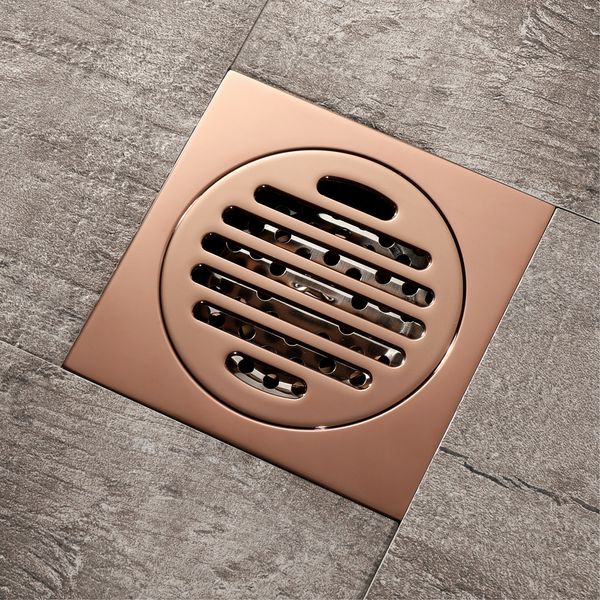 

2021 new drains rose gold brass shower bathroom deodorant euro square floor drain strainer cover grate waste rkp2