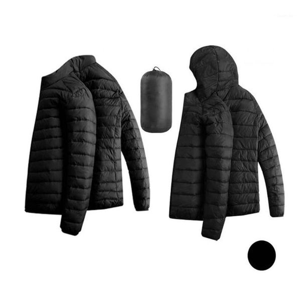 

down cotton men's short section lightweight cotton clothing warm slim hooded winter solid color casual jacket fashion wild1, Black