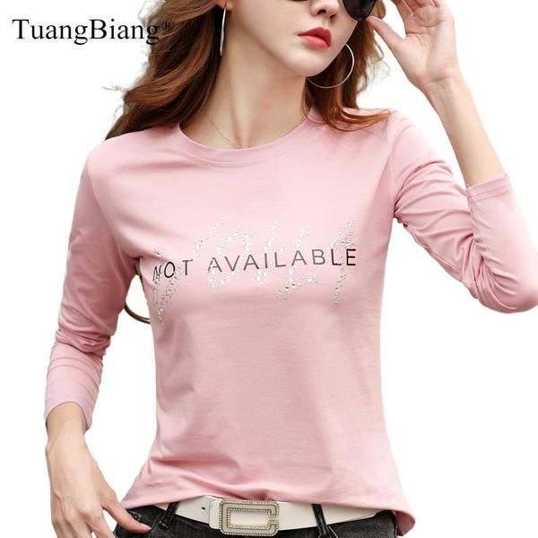 

diamonds letter casual autumn women cotton t-shirts all-match long sleeve o-neck 2021 spring t-shirts ins black pink ladies, White