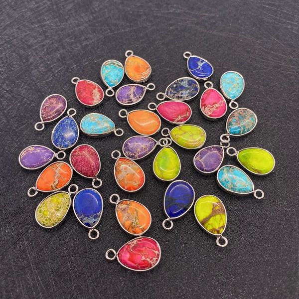 

charms natural semi-precious stone pendant drop shaped blue green turquoise used for diy necklaces to make jewelry accessories, Bronze;silver