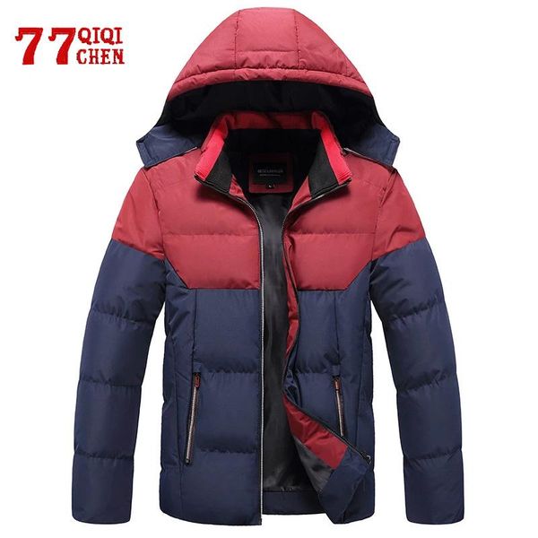 

men's down & parkas 2021 winter padded jacket men causal cotton hooded male zipper patchwork thicken warm windproof coat, Black