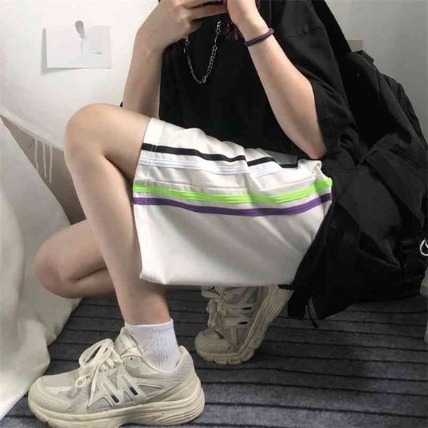 

short side stripes elasticity girls korean casual shorts harajuku black whtie simple oversized trousers female streetwear 210621, White;black