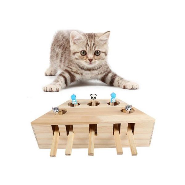 

pet indoor solid wooden cat hunt toy interactive 3/5-holed mouse seat scratch products for pet apparel accessories #r20