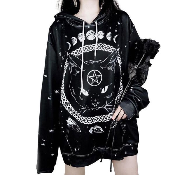 

harajuku letters printed casual hoodies pullover women autumn thick loose sweatshirt female thicken coat, Black