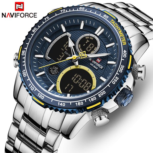 

naviforce men watch luxury brand big dial sport watches mens chronograph quartz wristwatch date male clock relogio masculinog, Slivery;brown