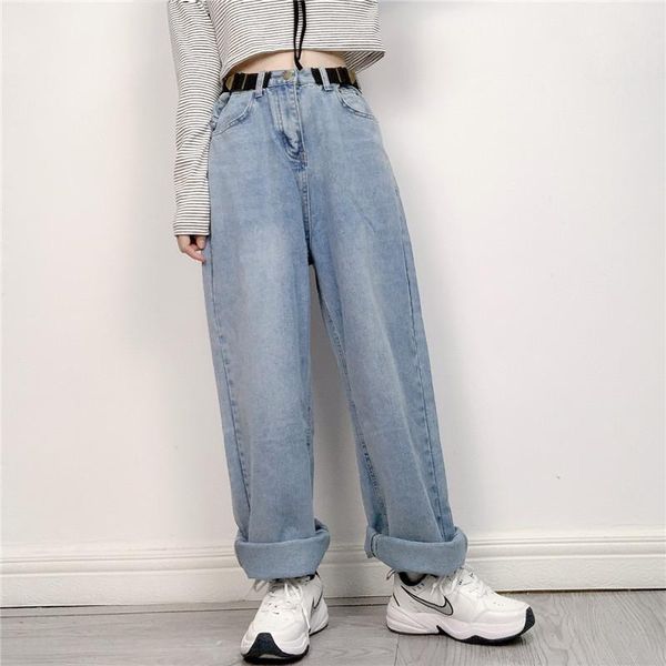 

women's pants & capris vintage high waist baggy jeans women streetwear casual loose winter boyfriends style belt blue straight leg trou, Black;white