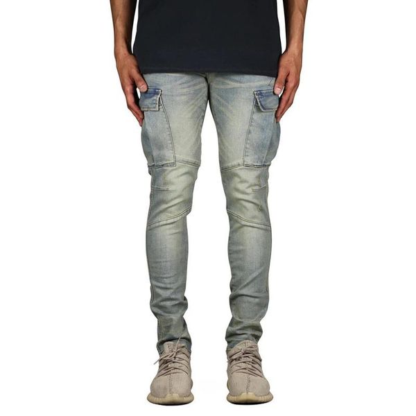 

men's jeans custom logo men skinny side pocket, Blue