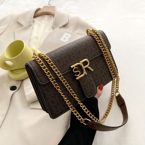 

factory wholesale contrasting women chain bag street trend leathers handbag retro black printed handbags shaped leather shoulder bags, Black;red