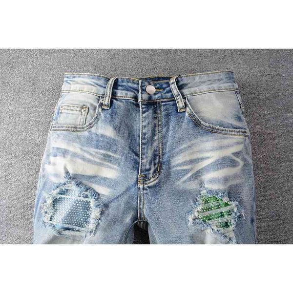 

ch brand crosin star jeans miri 656 fashion brand color a elastic drill pierced high street slim beggars pants men'spic4, Blue