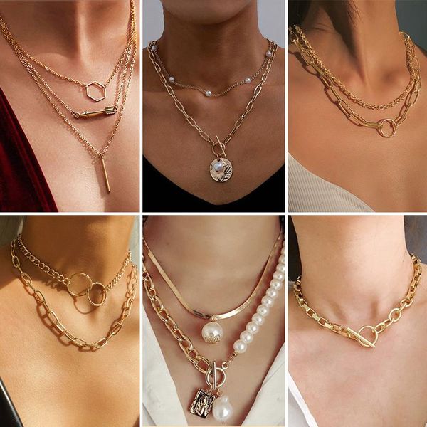 

chokers choker chains necklace women two layer round necklaces gold color chocker neck fashion collier femme collar rasae, Golden;silver