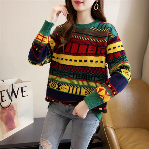 

women's sweaters female sweater autumn and winter loose stard color wear knitted shirt npfv, White;black