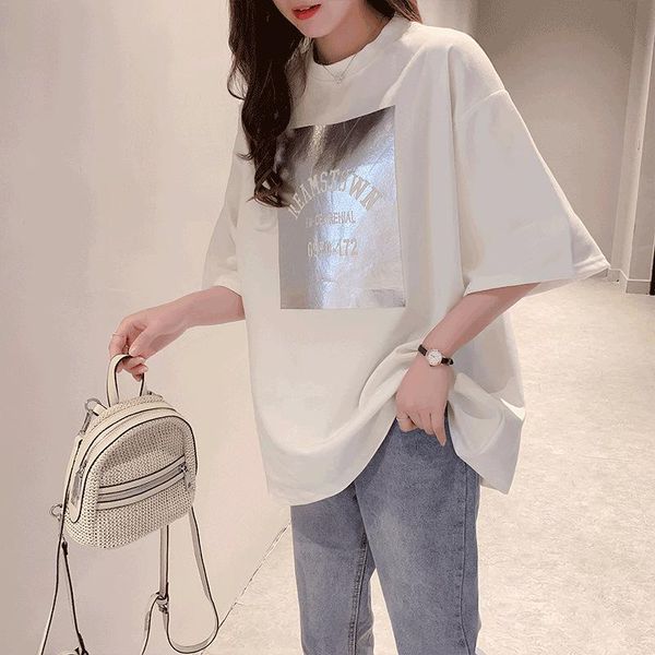 

women's t-shirt 2021 summer loose boyfriend t shirt women letter printed female white tee o-neck oversize tees half sleeve femme
