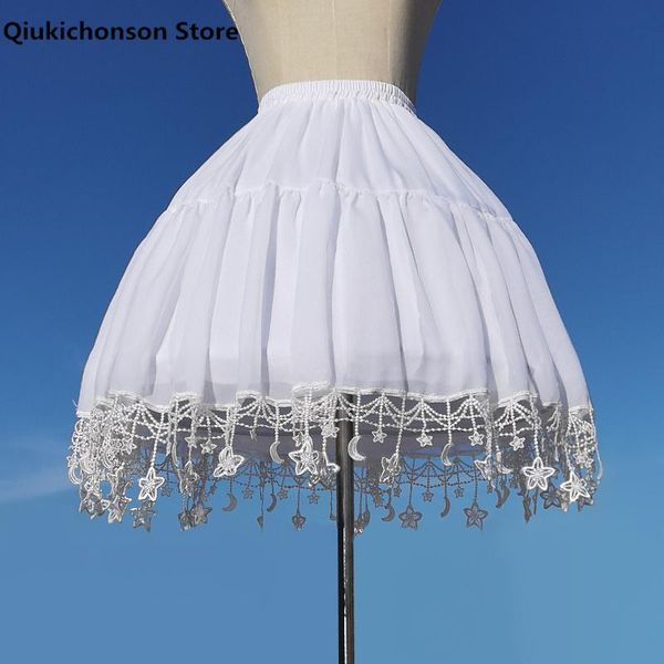 

skirts japanese lolita support skirt kawaii moon star fringe lace hoop crinoline cute elastic waist fluffy cosplay petticoat underskirt, Black