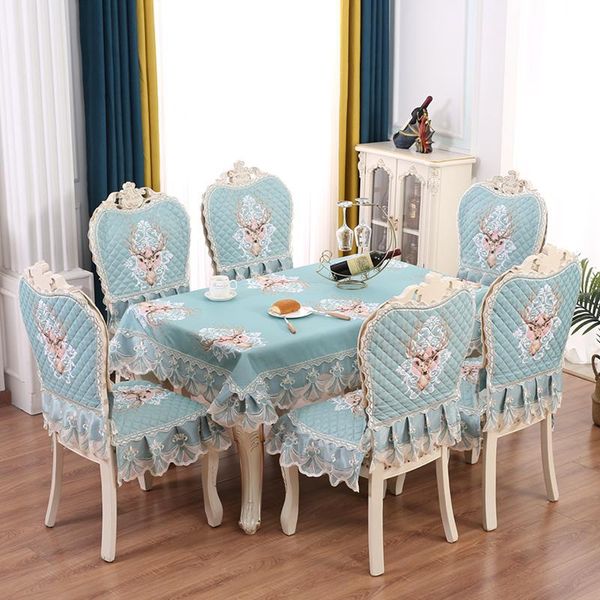 

table cloth european style dining chair cushion cover tablecloth blue cute elk set home spandex