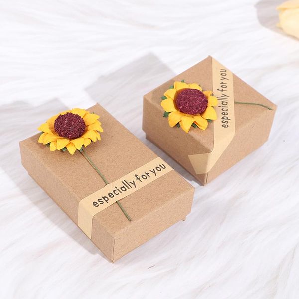 

sunflower gift jewelry box brooch necklace earrings ring kraft paper gift box
