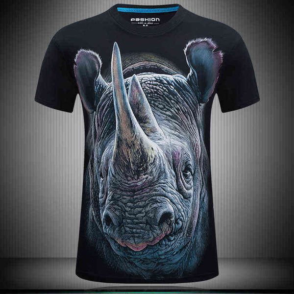 

men's t-shirts summer rhinoceros 3d short sleeve large print, White;black