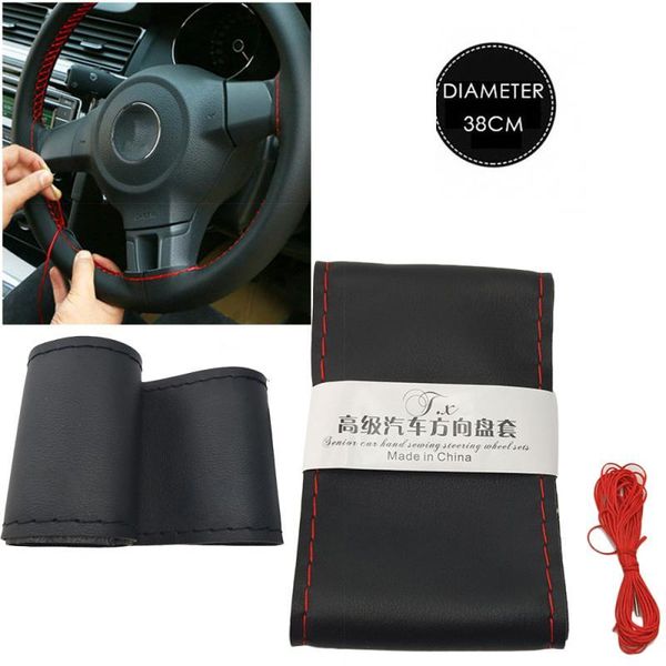 

steering wheel covers 36cm/40cm diy soft leather braid on the steering-wheel of car with needle and thread interior