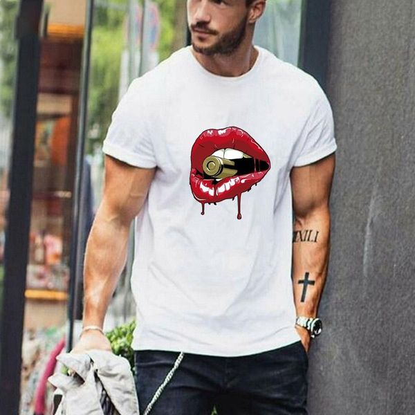 

men's t-shirts cool t shirt in the mouth tshirt fashion o neck short sleeve custom-made, White;black