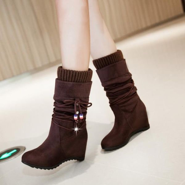 

34-44 new 2021 interior heightens the middle boots, female winter fashion lovely sleeve martin shoes big size, Black
