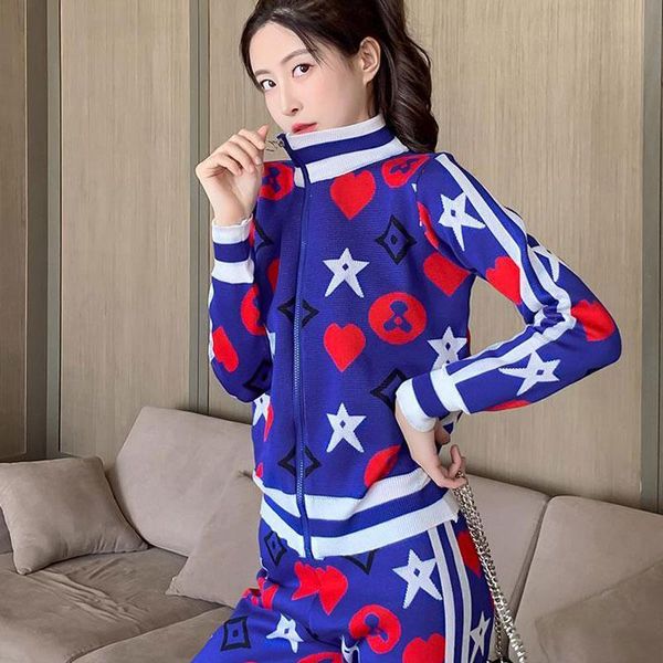 

women's tracksuits fashion knit coat 2 pieces baseball jacket outwear and trousers oversized tracksuit pants sets autumn winter 2021, Gray