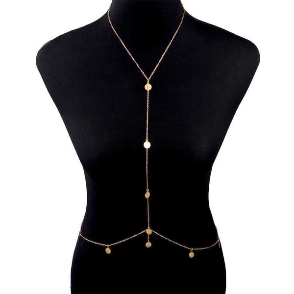 

bohemian body chain simple style sequin necklace with belly chain copper sequin body jewelry suitable for women p0811, Silver