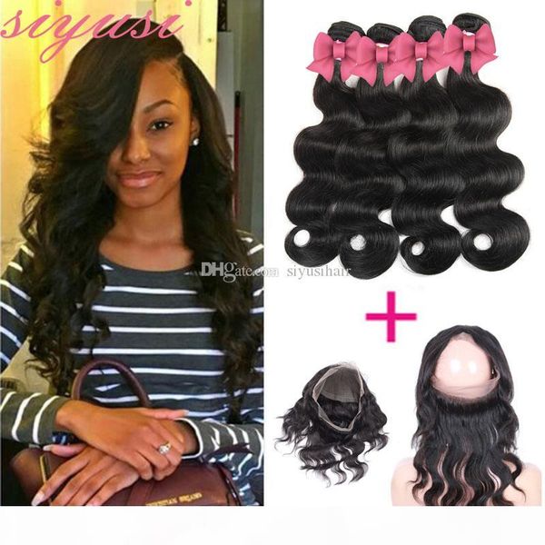 

pre plucked 360 frontal with bundles brazilian body wave with closure 360 lace frontal with bundle and baby hair, Black;brown
