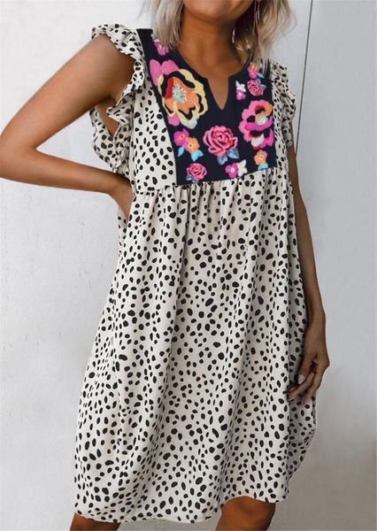 

casual dresses 2021 summer bohemian dress women leopard loose female flowers print v-neck beach boho robe, Black;gray