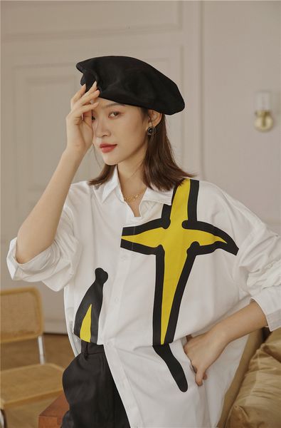 

2021 new streetwear oversized shirt long sleeve blouse women graffiti star fashion and blouses plus size autumn clothes 5m6h, White