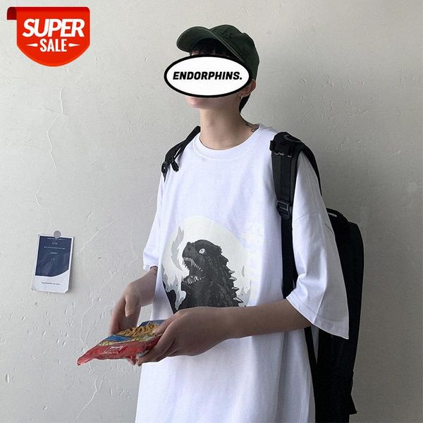 

oversize printed hip-hop loose t-shirt retro student all-match short-sleeved couple suit #5s6e, White;black