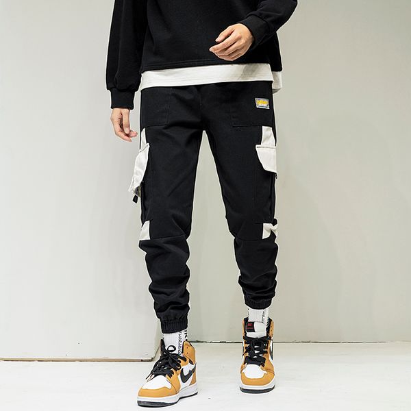 

new camo cargo 2021 mens fashion baggy tactical trouser hip hop casual patchwork multi pockets pants streetwear zdf4 lzsj, Black