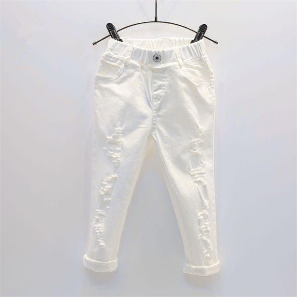 

baby boy white denim jeans pants spring autumn children's ripped trousers kids broken solid toddler leggings 2-7 years 211102, Blue