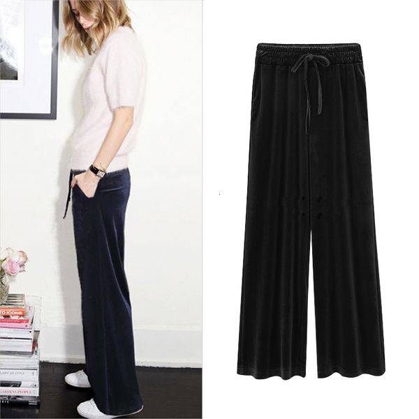 

2021 spring and in the autumn of velvet gold women's leg-wide plus size loose waist high casual slimming pants vnh4, Black;white