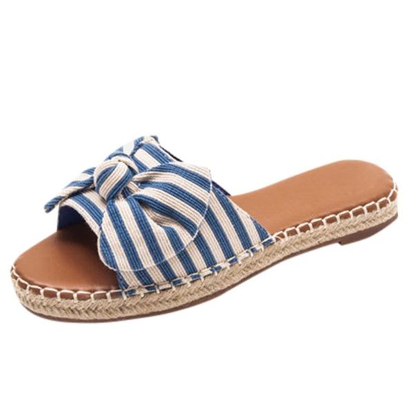 

slippers sagace home women fashion cute bow striped woven straw shoes female soft bottom comfort plus size slipper footwear, Black