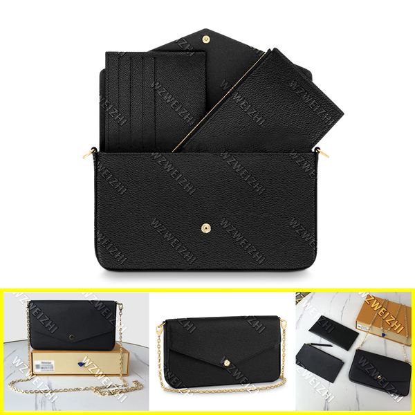 

genuine leather multi pochette gold chain shoulder bags women crossbody handbags clutch wallets card holder 3pcs set purse with box