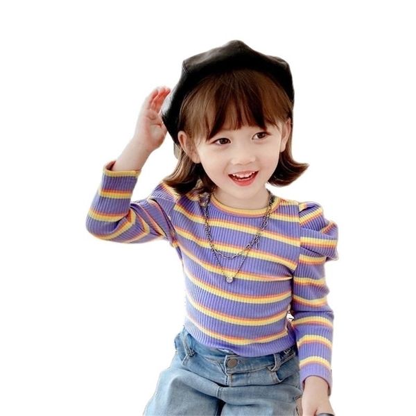 T-shirt per bambini a maniche lunghe in cotone a righe primaverili e autunnali stile baby fashion girls top P4633 210622